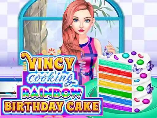 Game: Cocinando un pastel de cumpleaños arcoíris en Vincy.