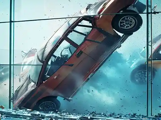 Game: Choque de coche de acrobacias con vidrio roto.