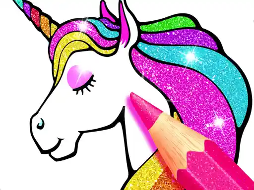 Game: Libro para colorear de unicornios con purpurina.