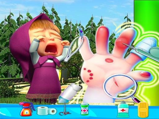 Play: Masha Bee Hand Doctor Game Online  Hospital Surge Img